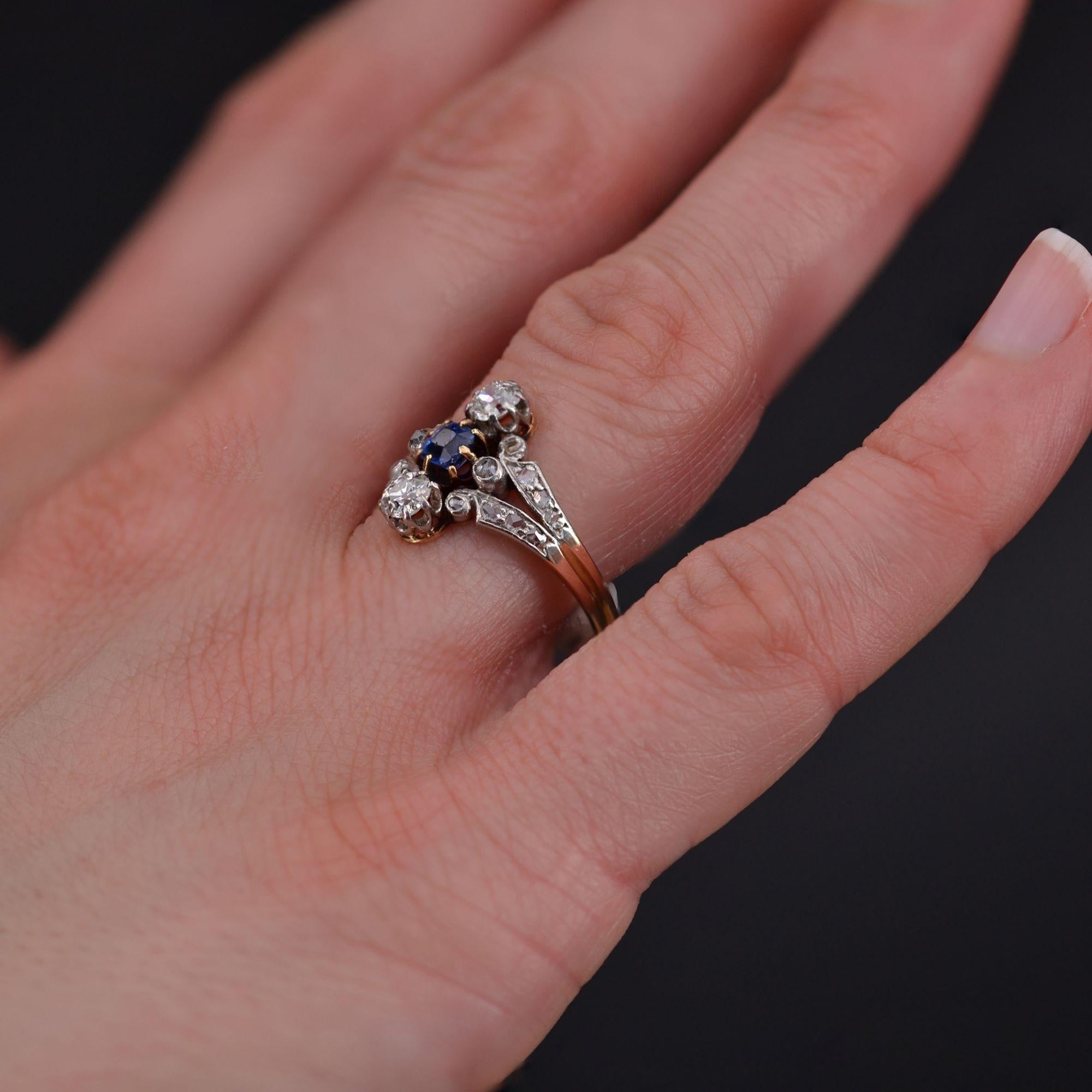 Franzsischer Saphir-Diamant-Ring aus 18 Karat Rosgold aus dem 19. Jahrhundert im Angebot 2