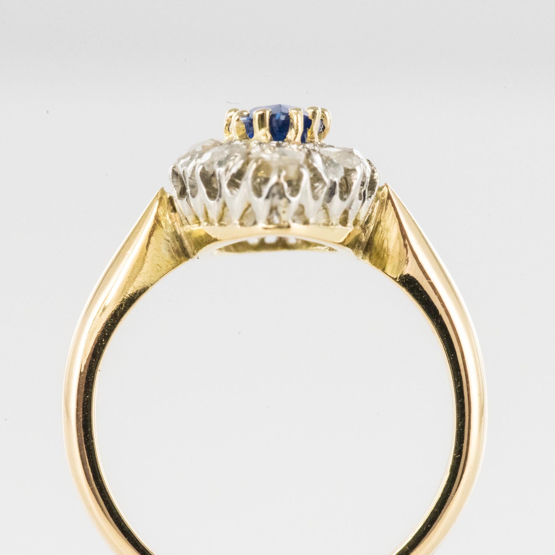 French 19th Century Sapphire Diamonds 18 Karat Yellow Gold Marquise Ring 3
