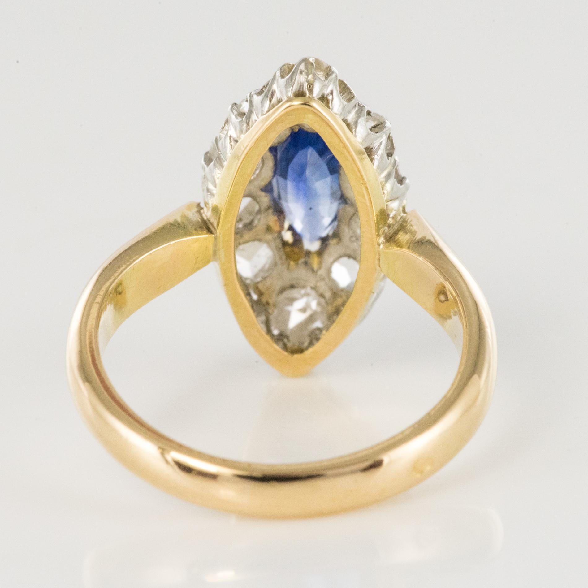 French 19th Century Sapphire Diamonds 18 Karat Yellow Gold Marquise Ring 5