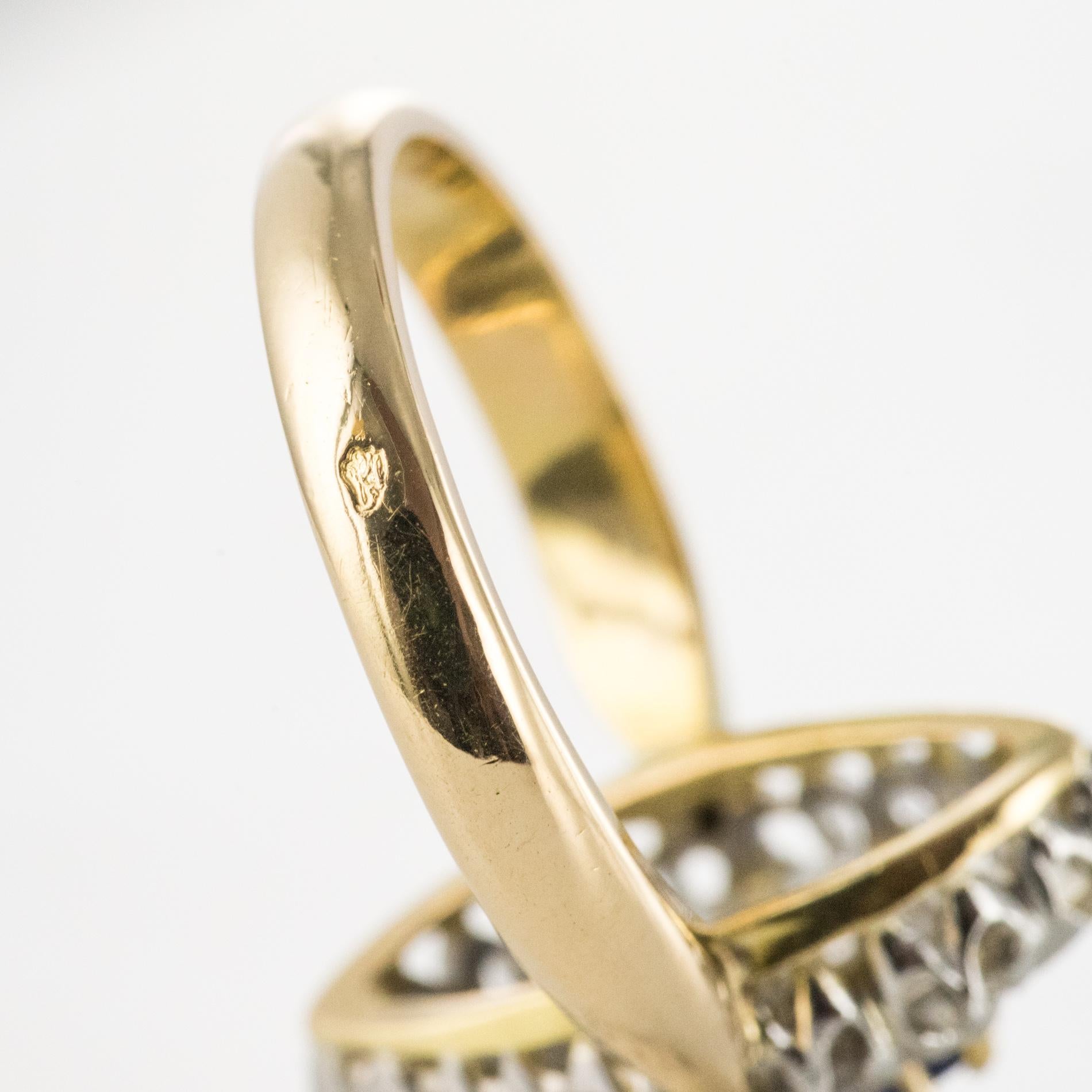 French 19th Century Sapphire Diamonds 18 Karat Yellow Gold Marquise Ring 8