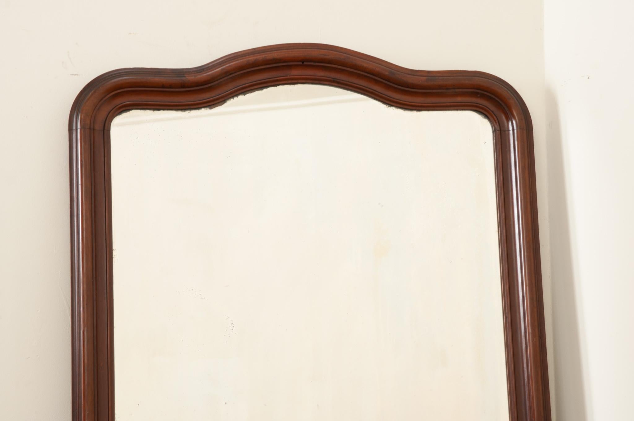 French Provincial French 19th Century Scalloped Walnut Mirror For Sale