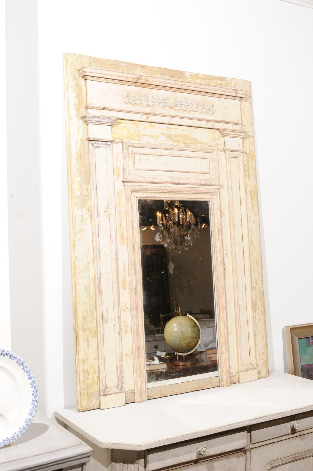 French 19th Century Scraped Trumeau Mirror with Grapes and Doric Pilasters For Sale 8