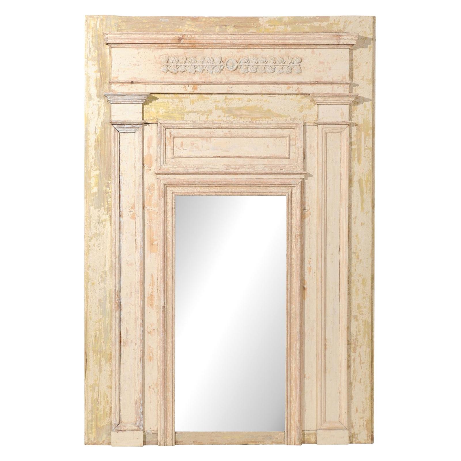 French 19th Century Scraped Trumeau Mirror with Grapes and Doric Pilasters For Sale