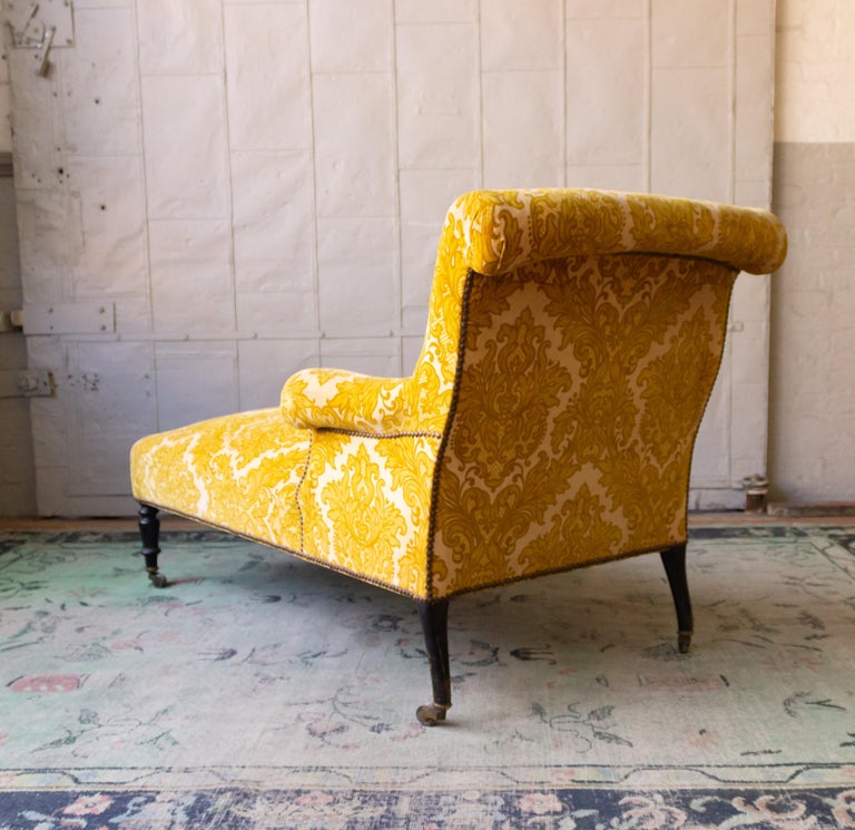 French 19th Century Scrolled Back Chaise Longue in Patterned Gold