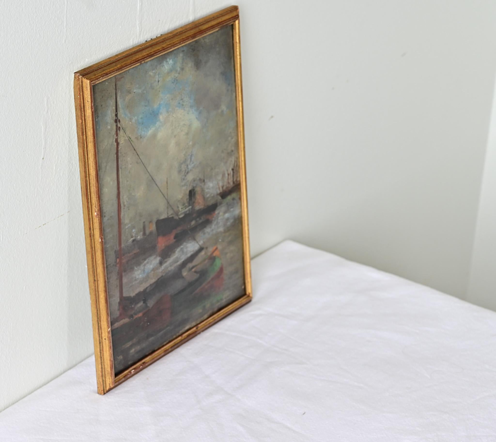 Intagliato a mano Quadro di paesaggio marino francese del XIX secolo in vendita