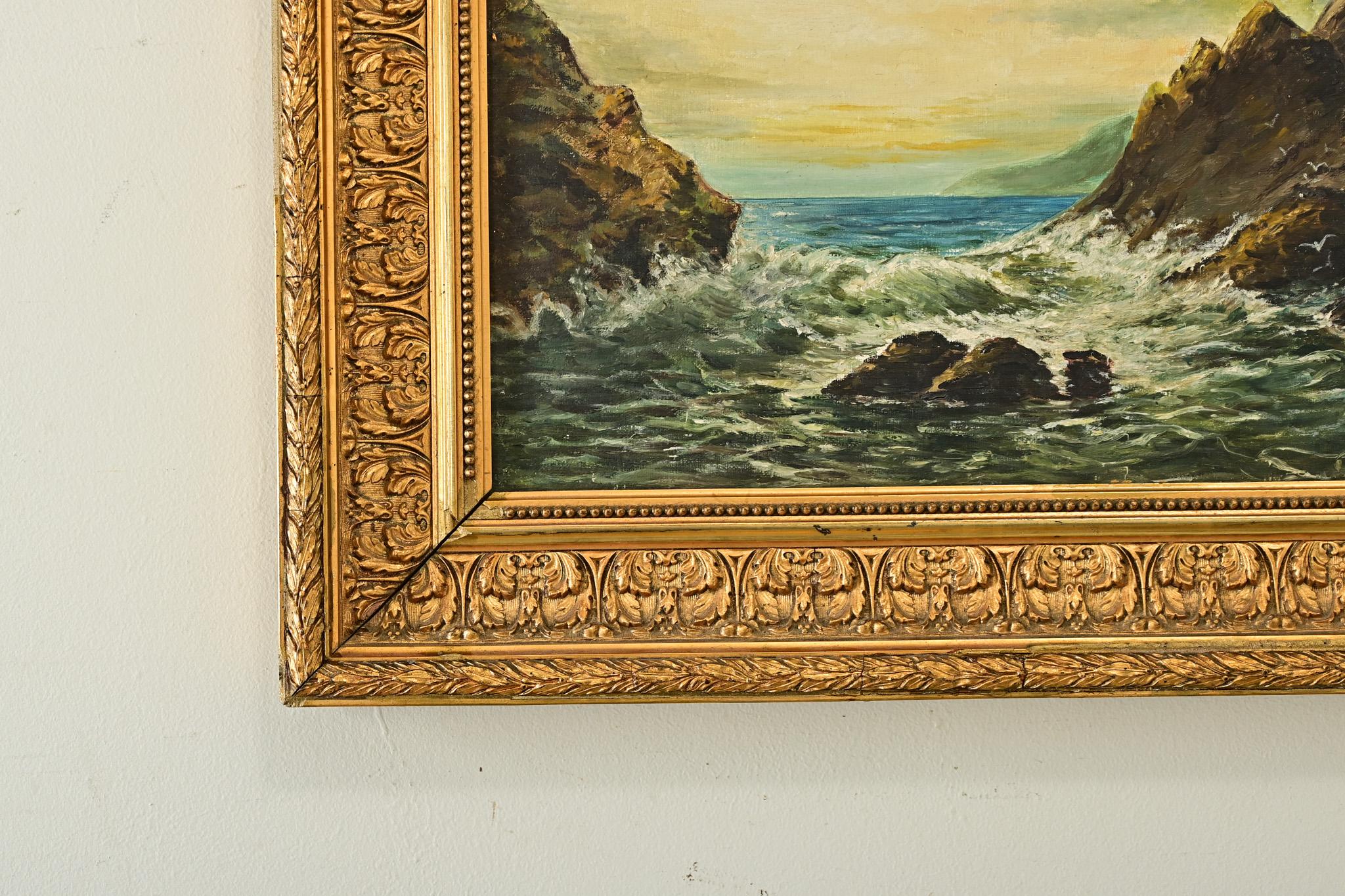 French 19th Century Seascape Painting in Gilt Frame In Good Condition In Baton Rouge, LA