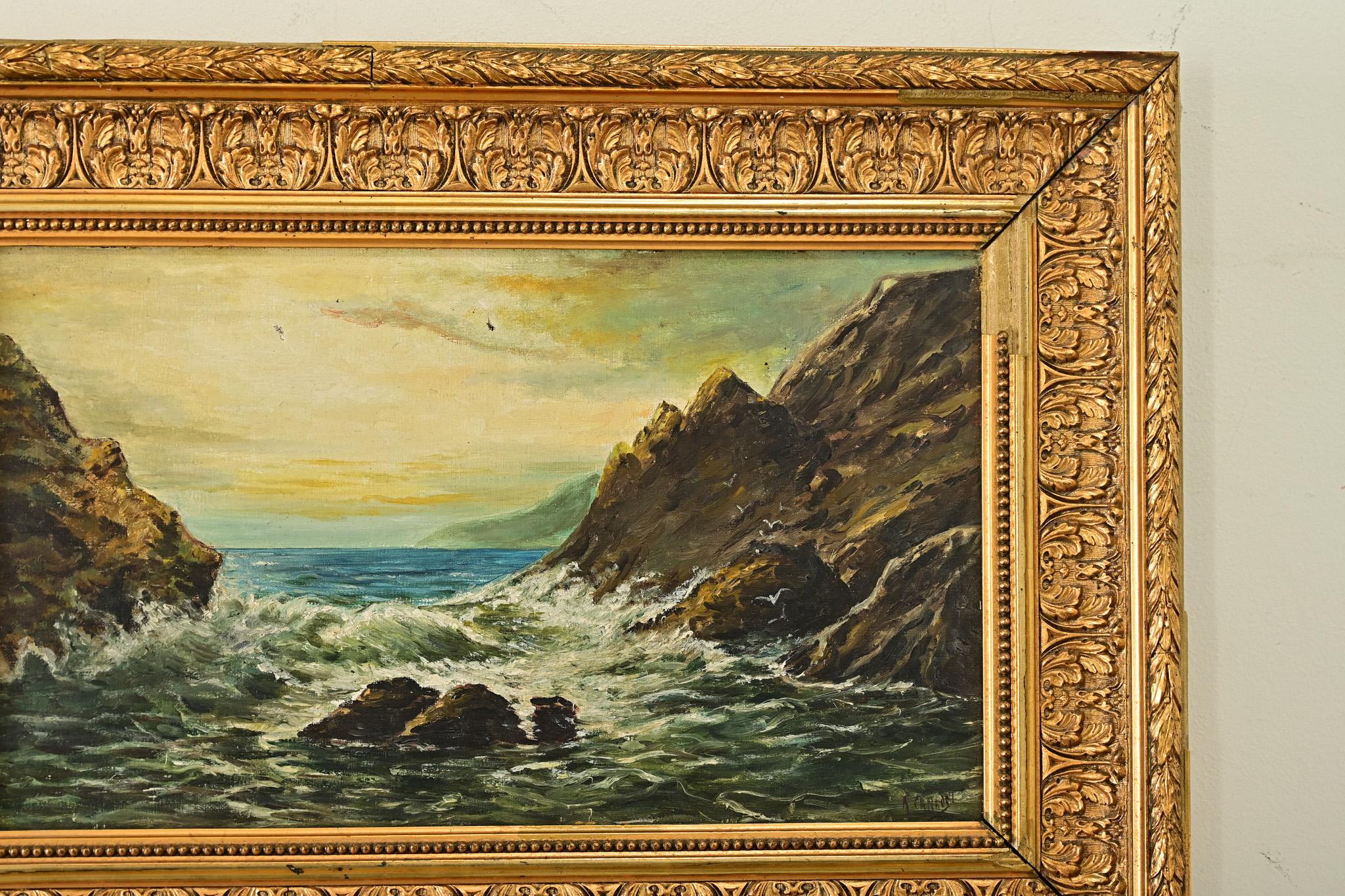 French 19th Century Seascape Painting in Gilt Frame 4