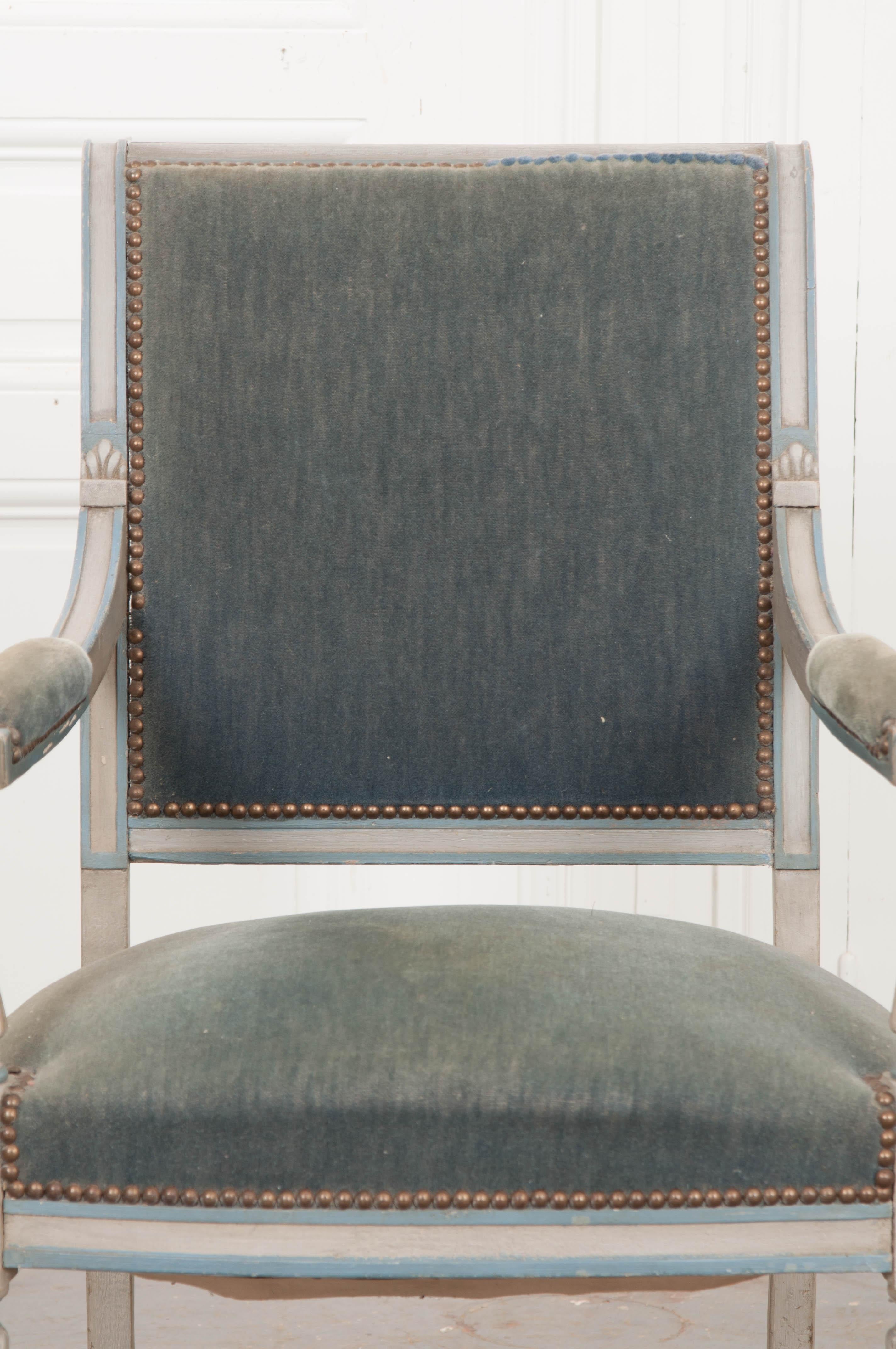 Velvet French 19th Century Second Empire Painted Fauteuil