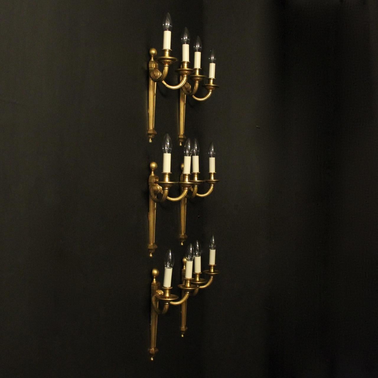 French 19th Century Set of 6 Gilded Bronze Twin Arm Antique Wall Lights 6