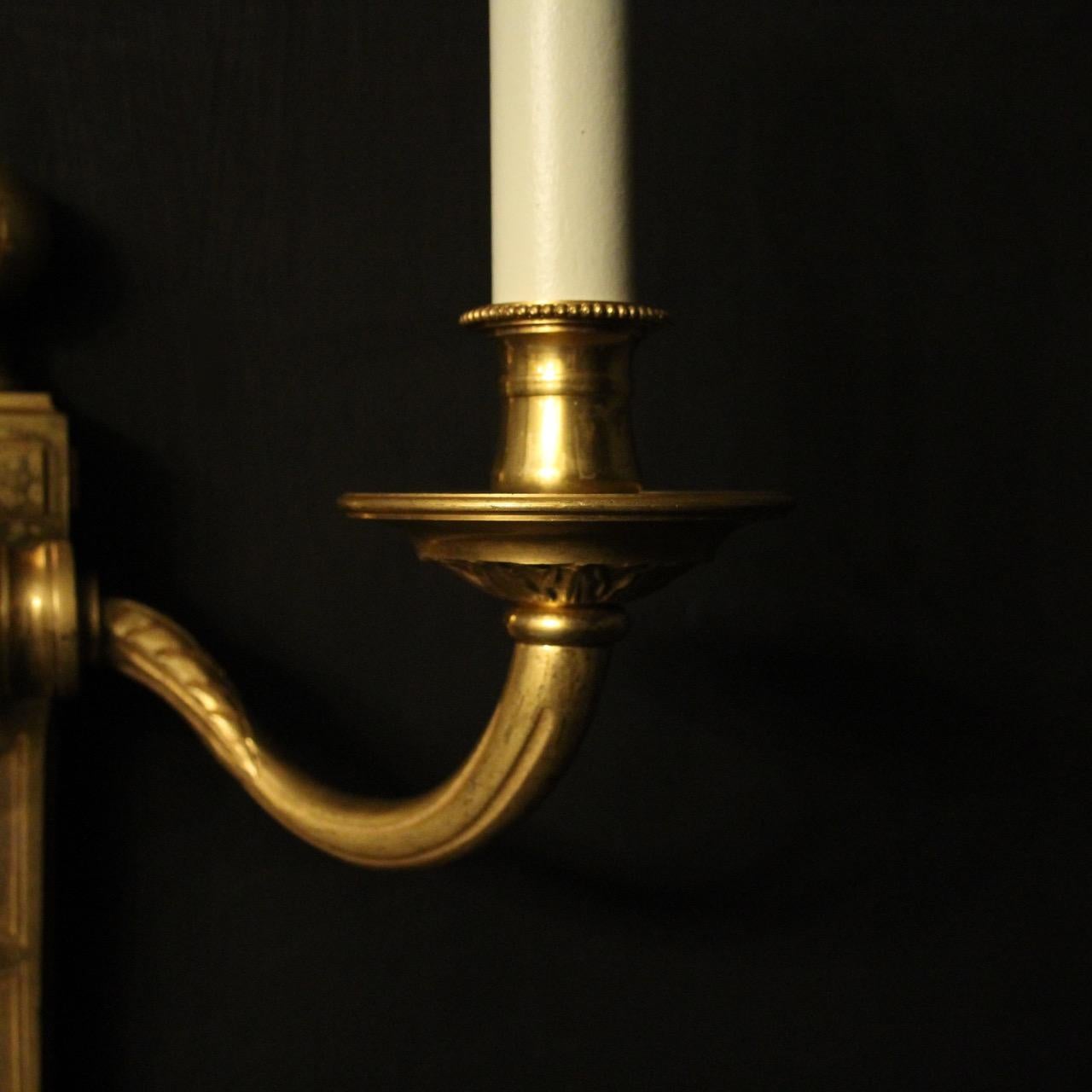 French 19th Century Set of 6 Gilded Bronze Twin Arm Antique Wall Lights In Good Condition In Chester, GB