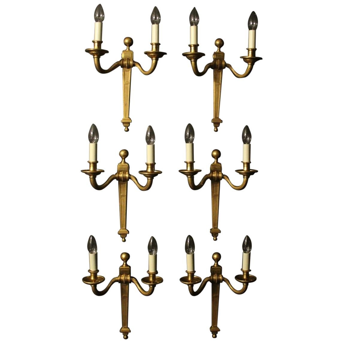 French 19th Century Set of 6 Gilded Bronze Twin Arm Antique Wall Lights