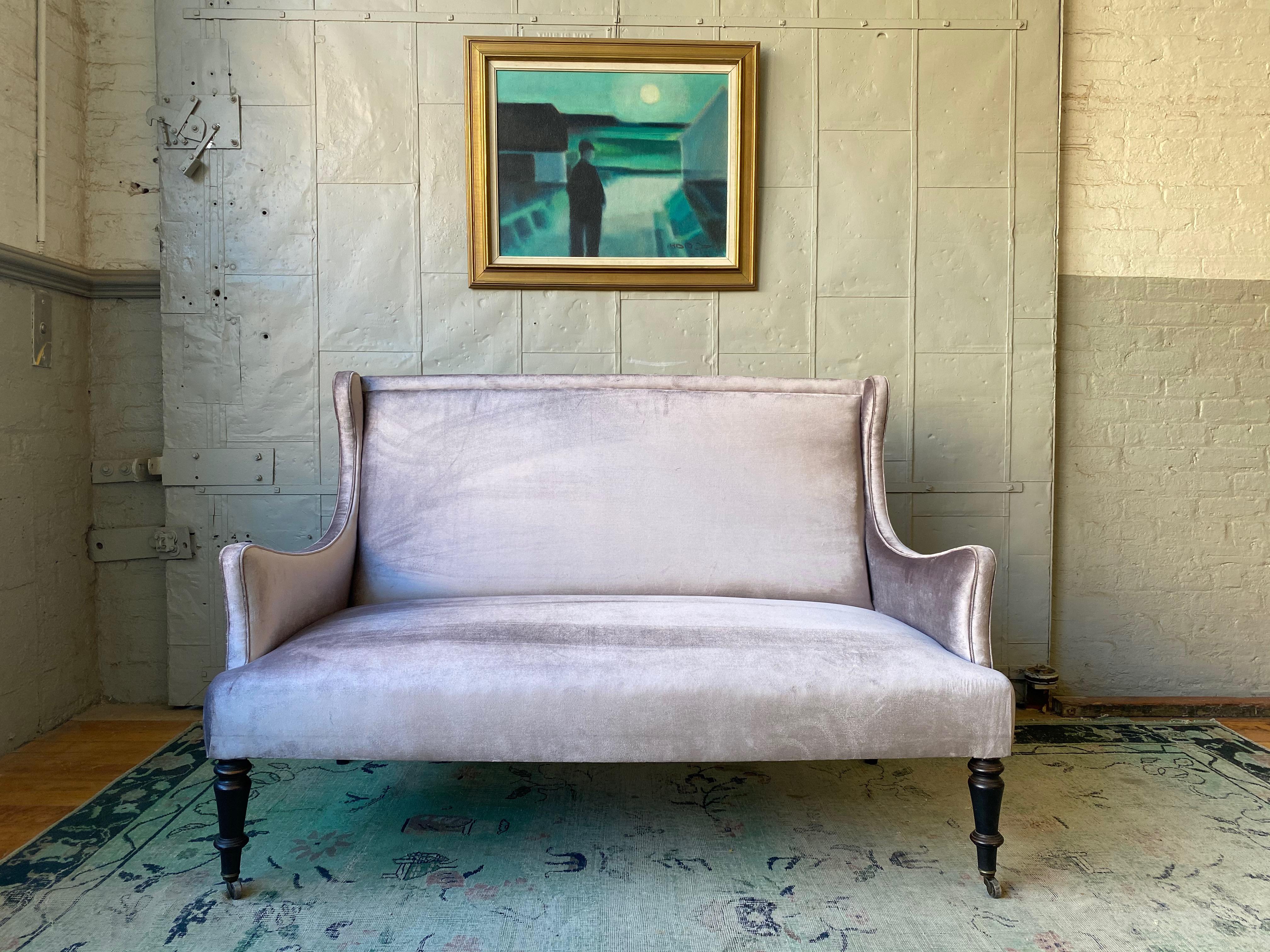 French 19th Century  Settee in Silvery Grey Velvet 12
