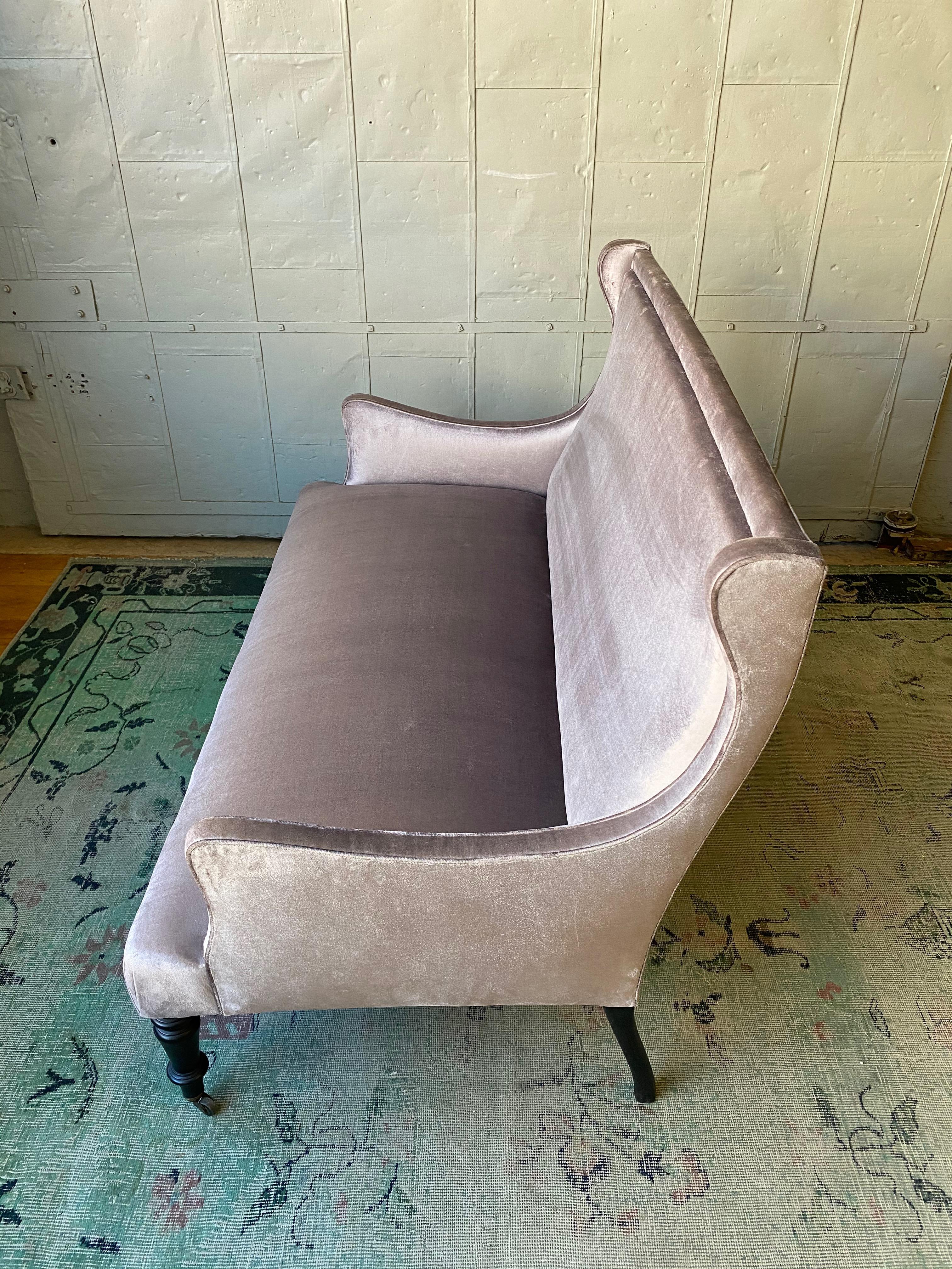 French 19th Century  Settee in Silvery Grey Velvet 2