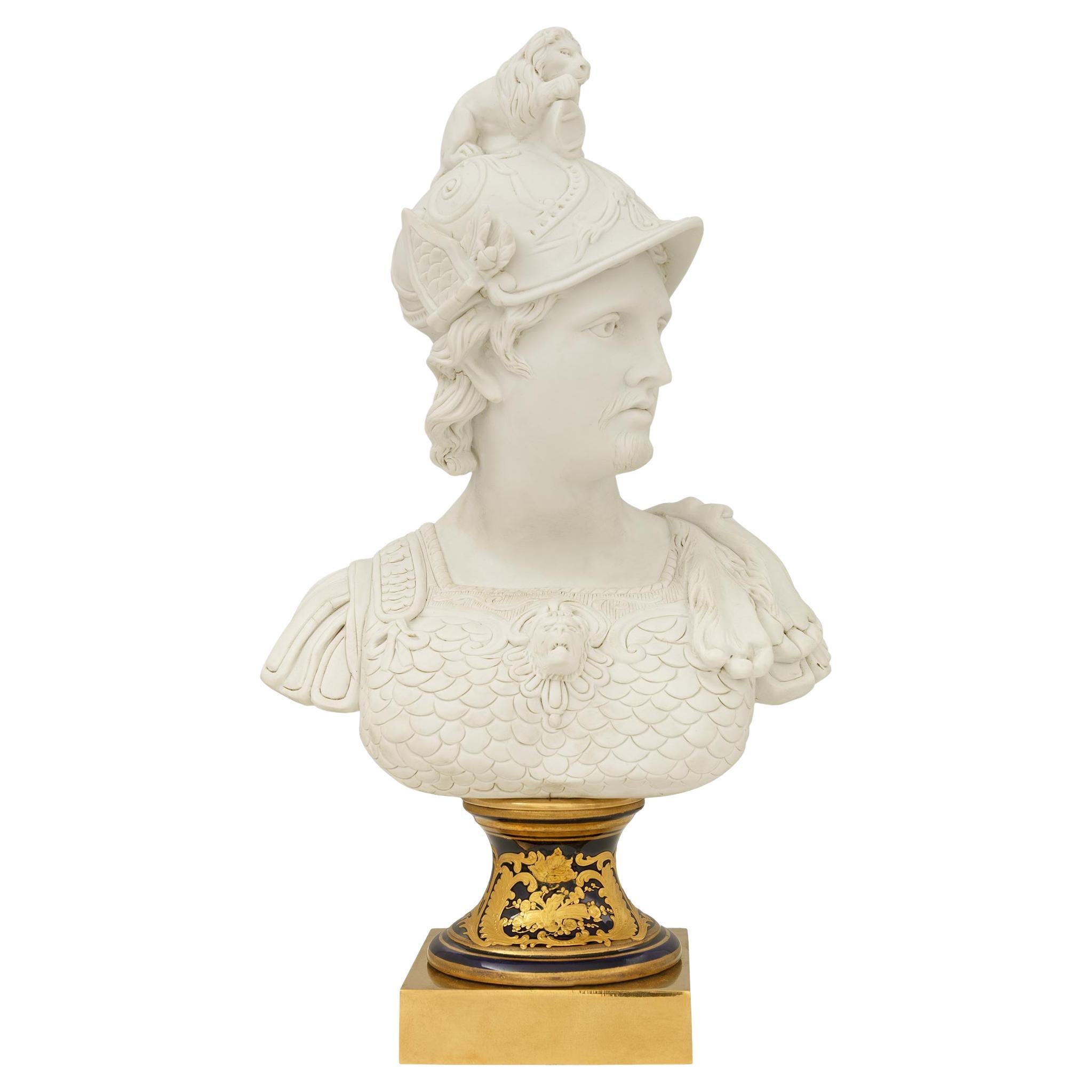 French 19th century Sévres Porcelain and Ormolu bust of Mars, signed Becquet For Sale