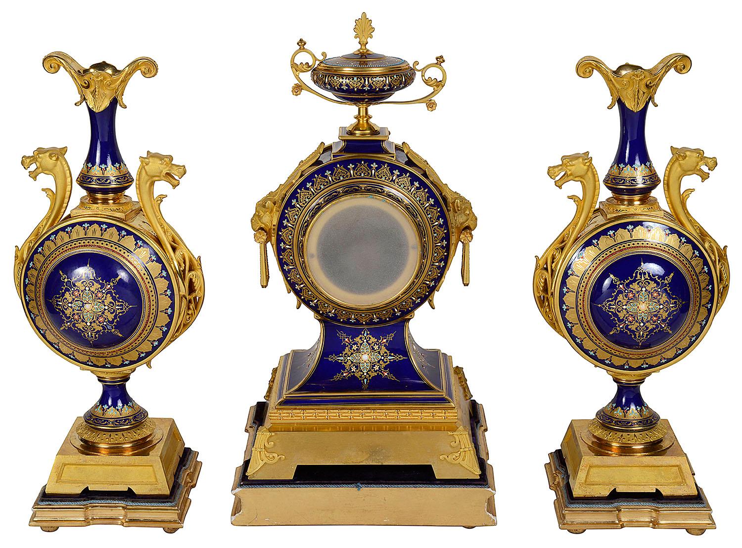 French 19th Century Sevres Style Clock Garniture 7