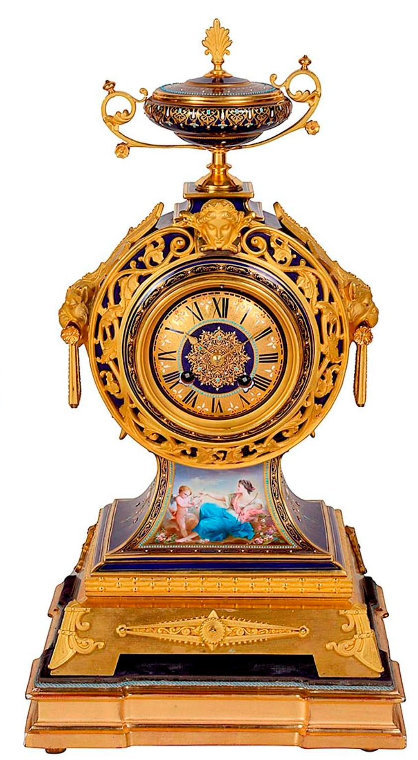 Louis XVI French 19th Century Sevres Style Clock Garniture