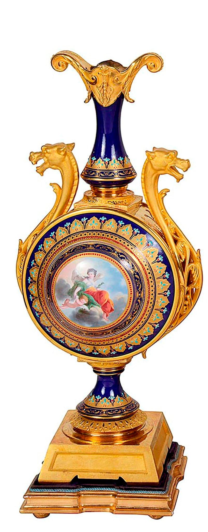 French 19th Century Sevres Style Clock Garniture In Good Condition In Brighton, Sussex