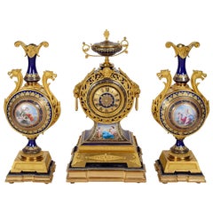 French 19th Century Sevres Style Clock Garniture