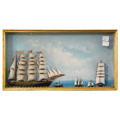 French 19th Century Ship Diorama of the St. Louis in a Busy Shipping Channel