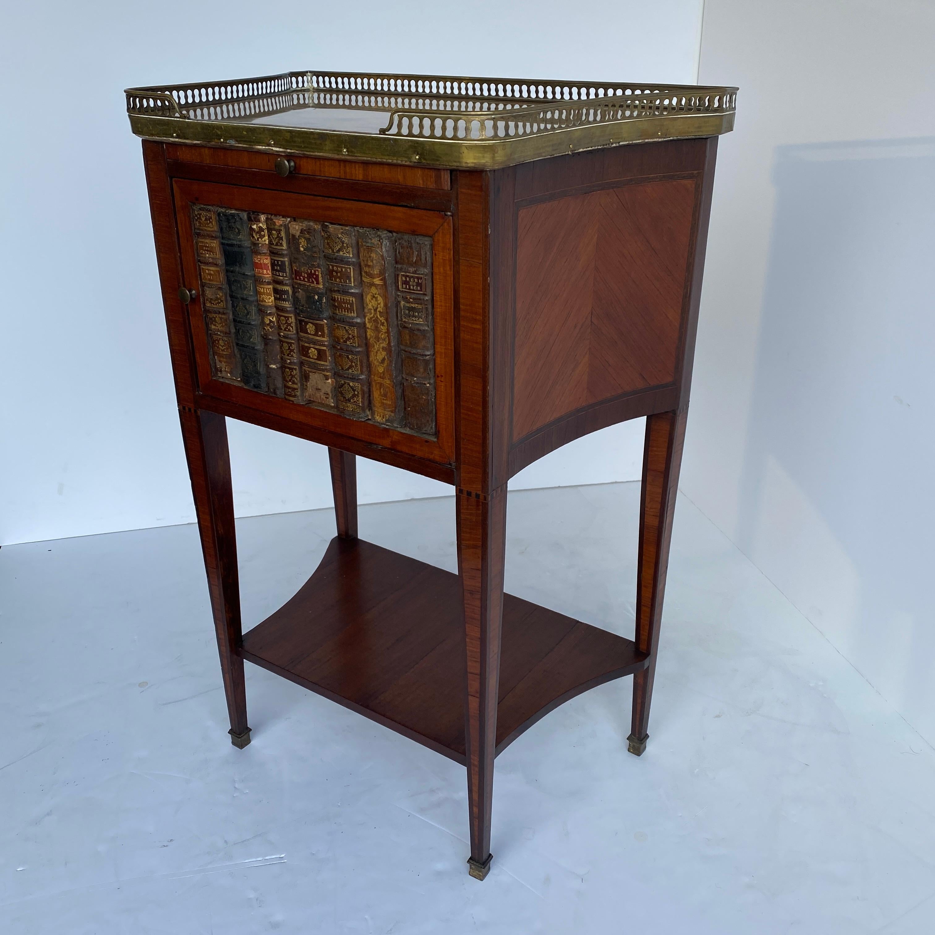 French 19th Century Side Table with Marble Top, Library Books and Brass Gallery For Sale 5