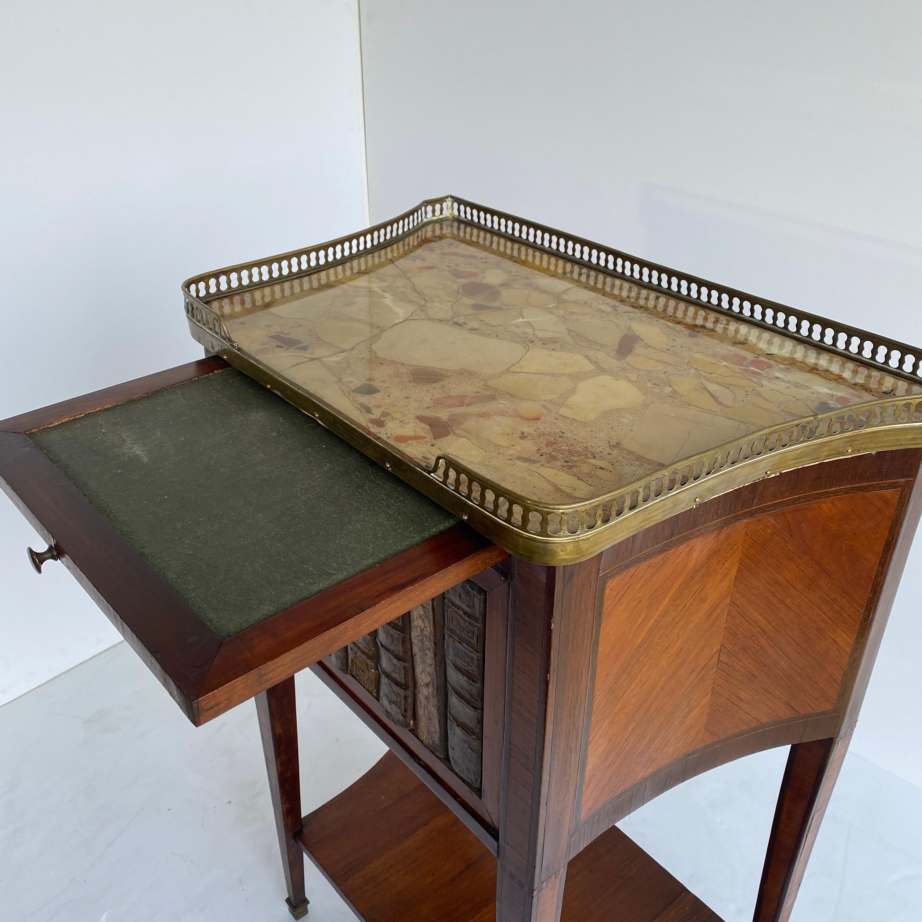 French 19th Century Side Table with Marble Top, Library Books and Brass Gallery For Sale 8