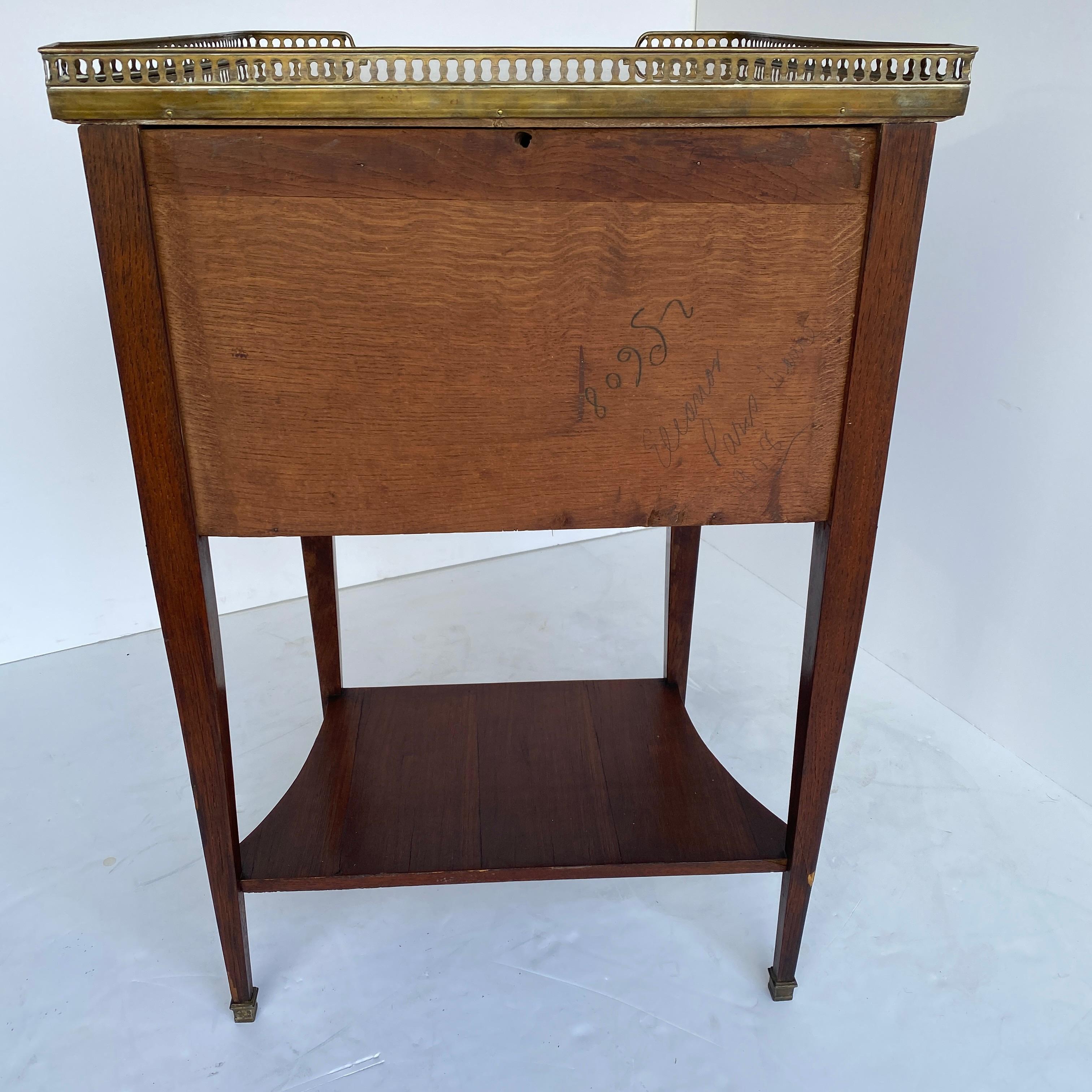 French 19th Century Side Table with Marble Top, Library Books and Brass Gallery For Sale 15