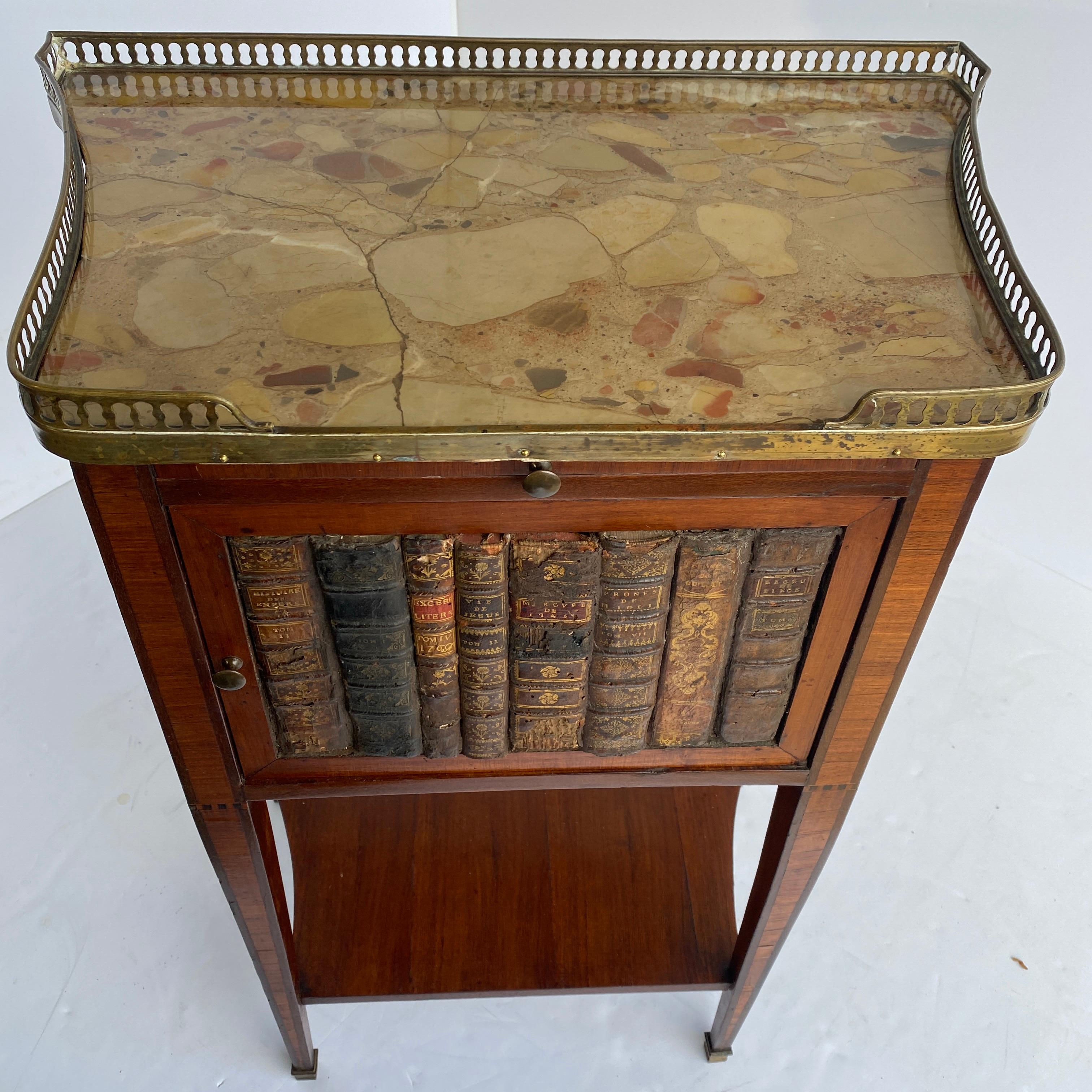 French 19th Century Side Table with Marble Top, Library Books and Brass Gallery In Good Condition For Sale In Haddonfield, NJ