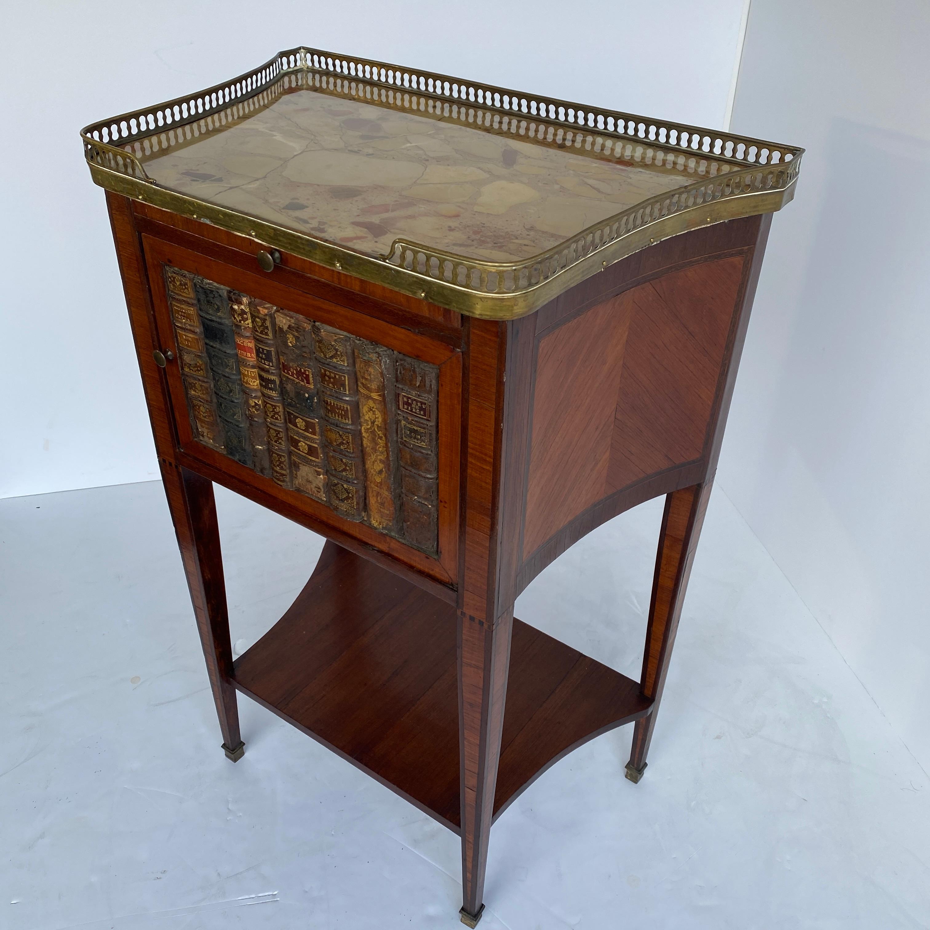 French 19th Century Side Table with Marble Top, Library Books and Brass Gallery For Sale 1