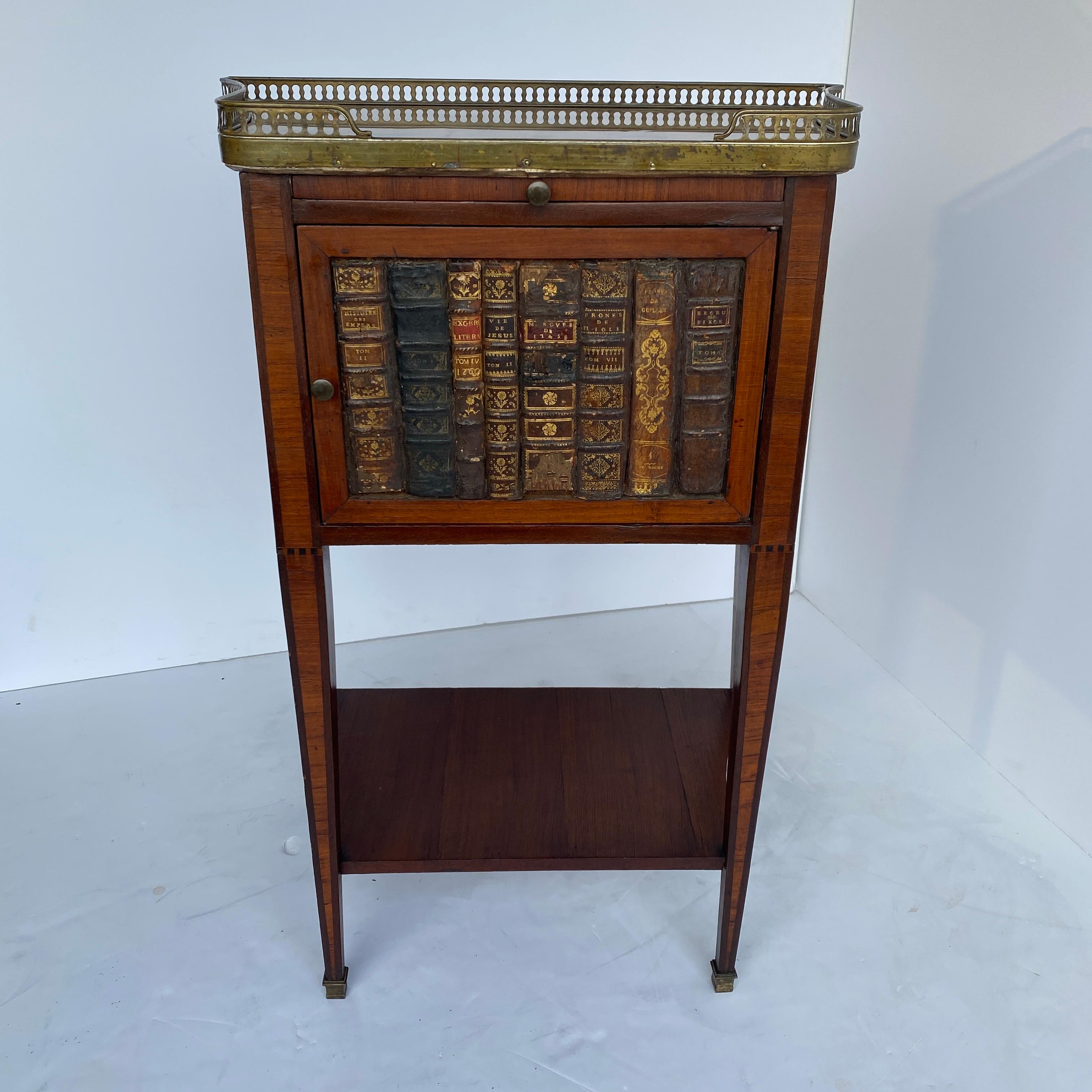 French 19th Century Side Table with Marble Top, Library Books and Brass Gallery For Sale 2