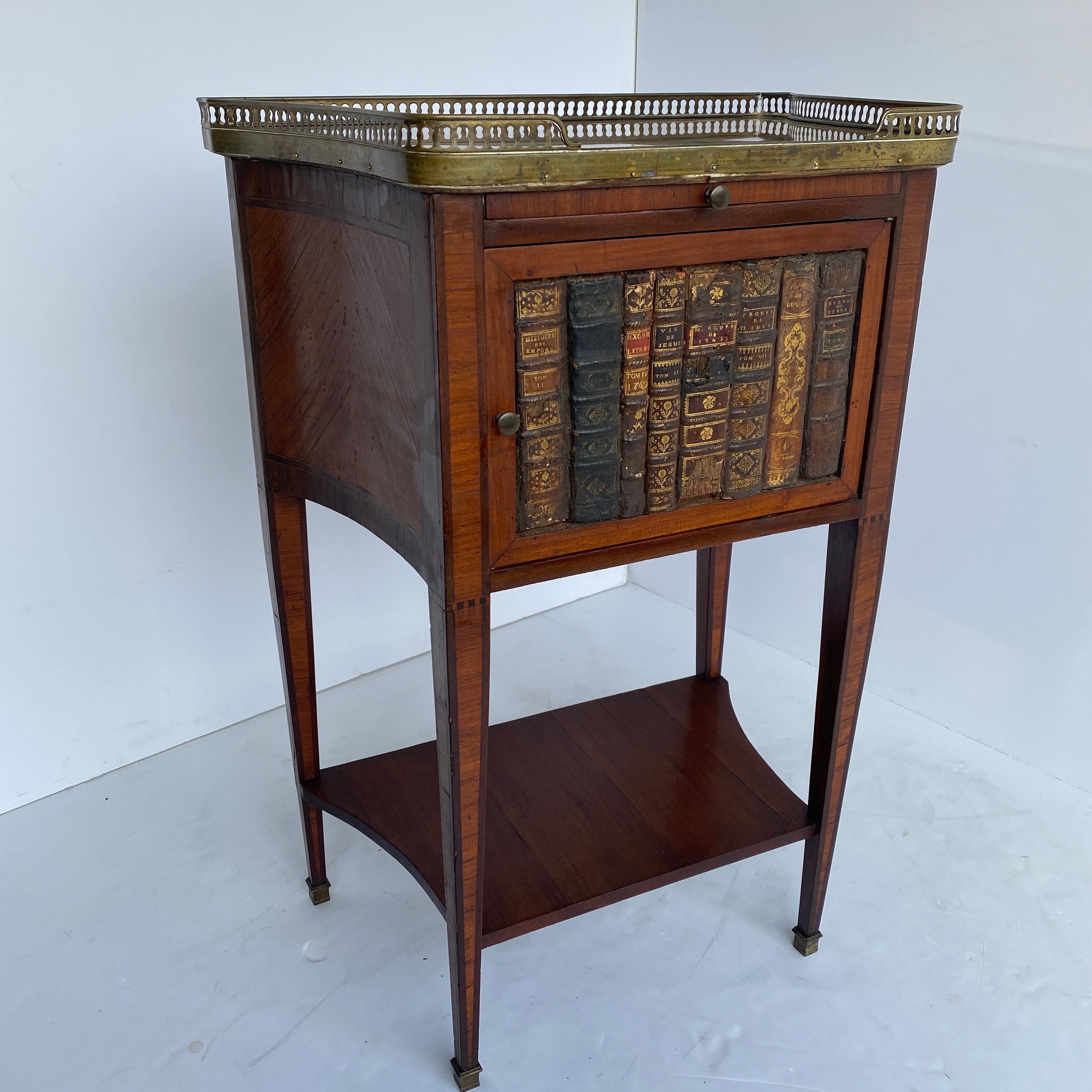French 19th Century Side Table with Marble Top, Library Books and Brass Gallery For Sale 3