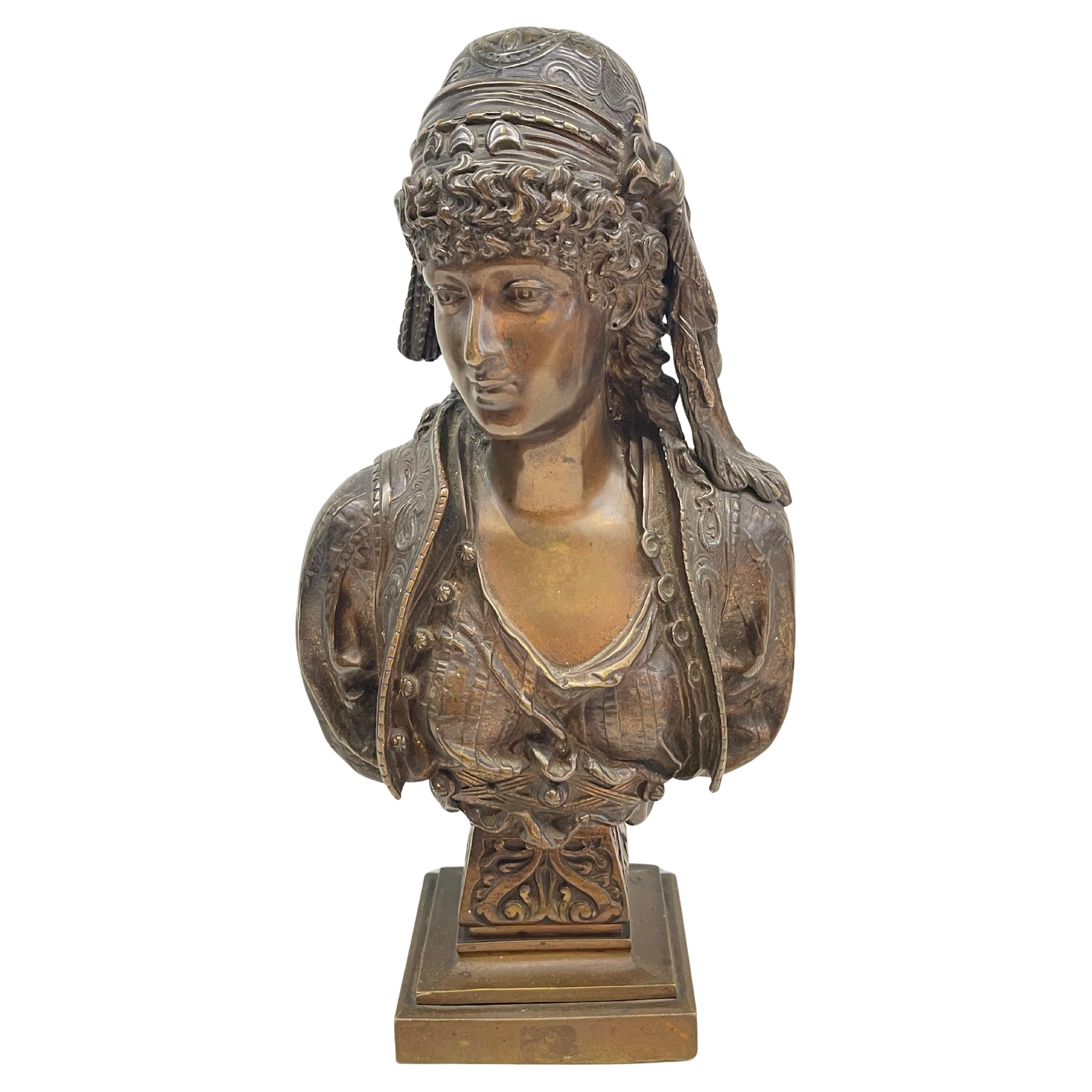 French 19th Century Signed Huzel Bronze Lady Sculpture