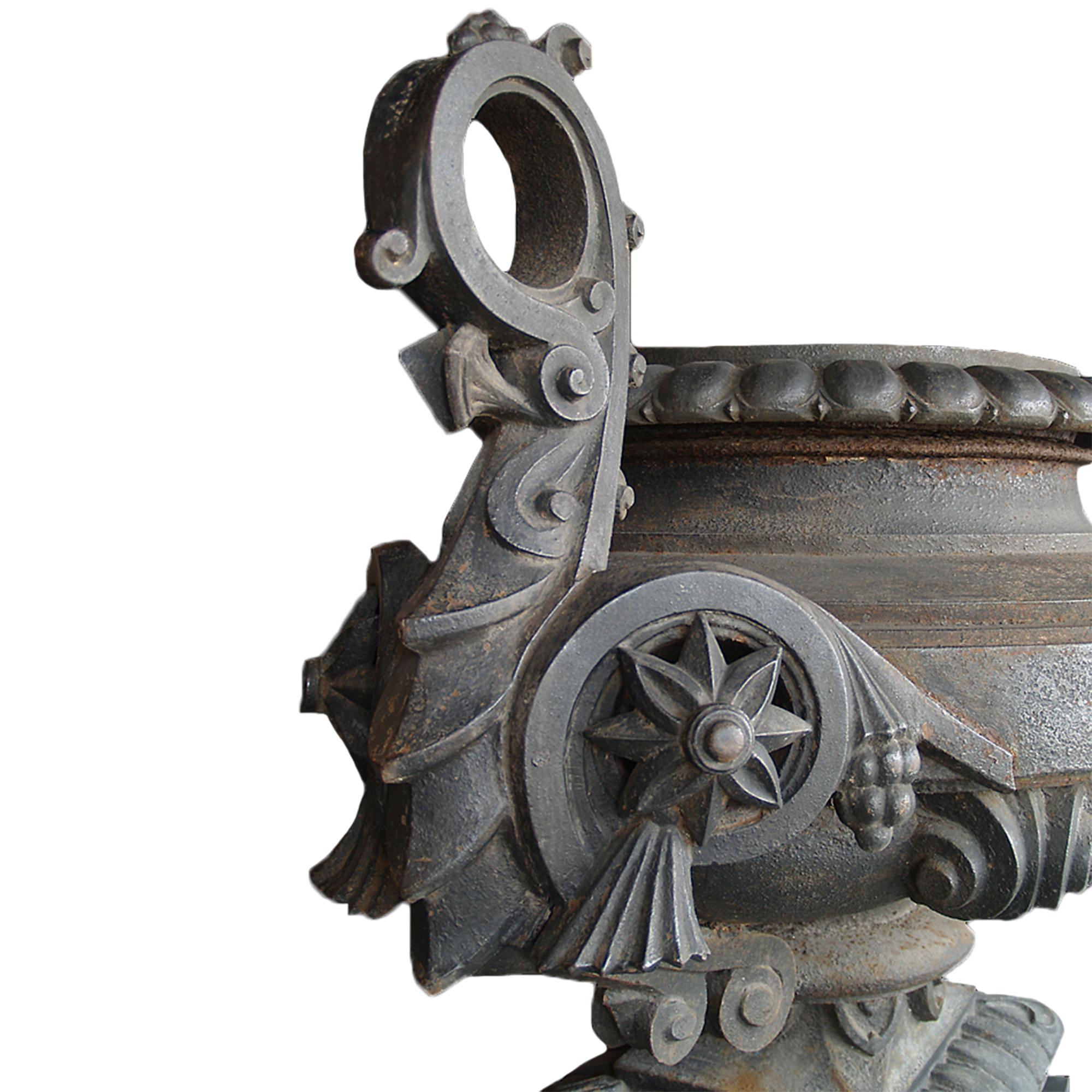 French 19th Century Signed Patinated Wrought Iron Urn In Good Condition For Sale In West Palm Beach, FL