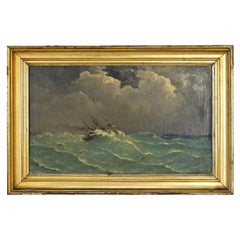 French 19th Century Signed Seascape in Gilt Frame