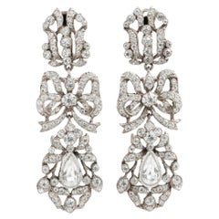Retro French 19th Century Silver and Clear Paste Pendeloque Chandelier Earrings