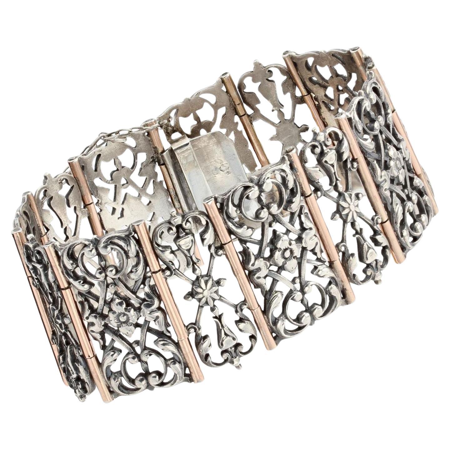 French 19th Century Silver and Vermeil Bracelet For Sale