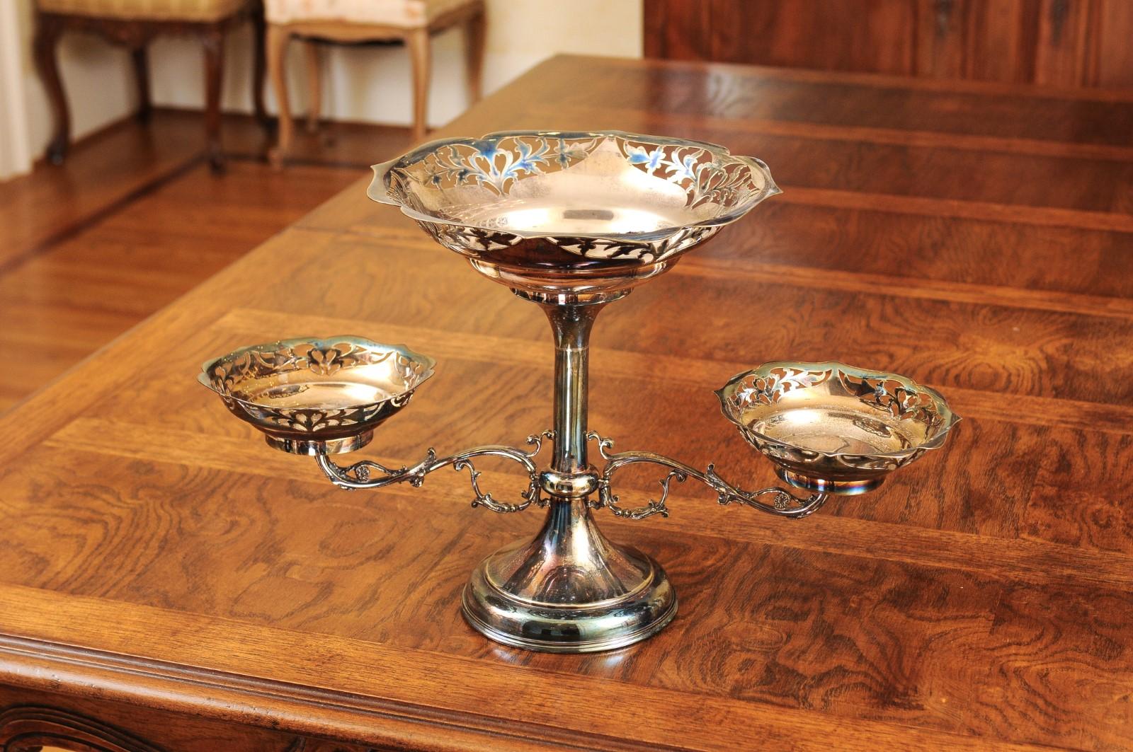 French 19th Century Silver Epergne with Pierced Foliage and Scrolling Motifs For Sale 8