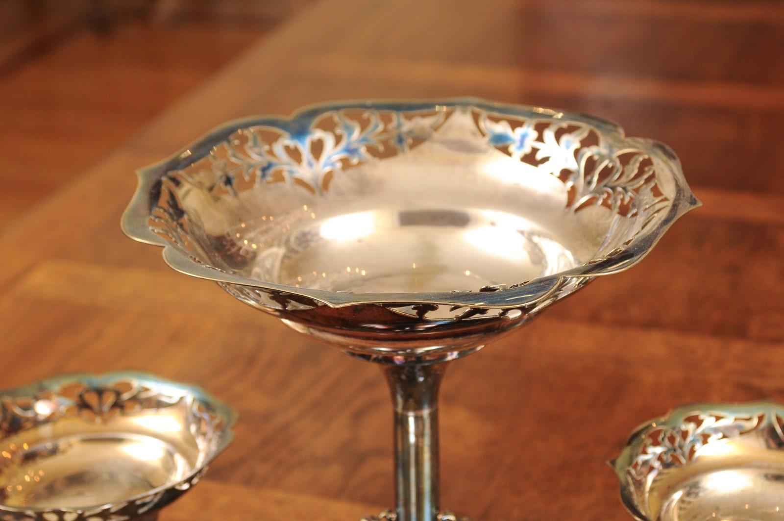 French 19th Century Silver Epergne with Pierced Foliage and Scrolling Motifs For Sale 10
