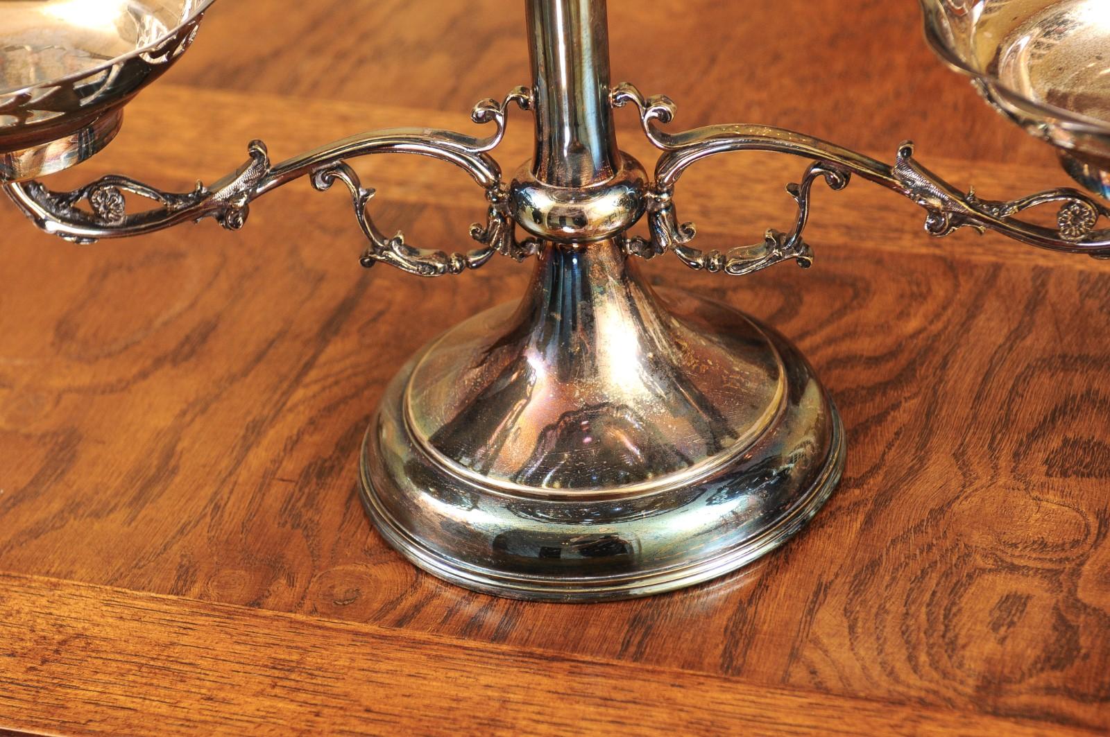 French 19th Century Silver Epergne with Pierced Foliage and Scrolling Motifs For Sale 12