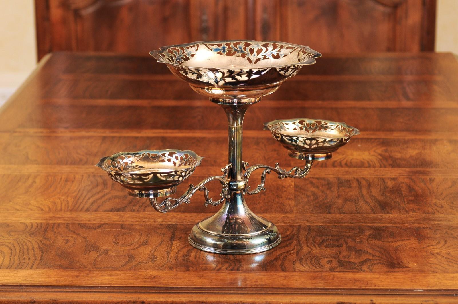 French 19th Century Silver Epergne with Pierced Foliage and Scrolling Motifs For Sale 13