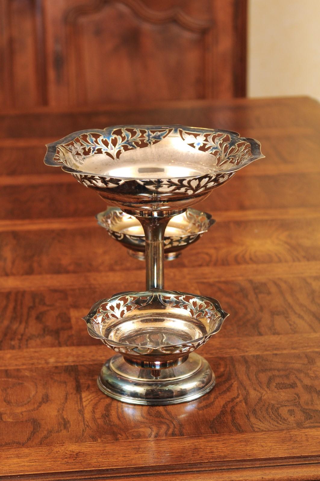 French 19th Century Silver Epergne with Pierced Foliage and Scrolling Motifs For Sale 3