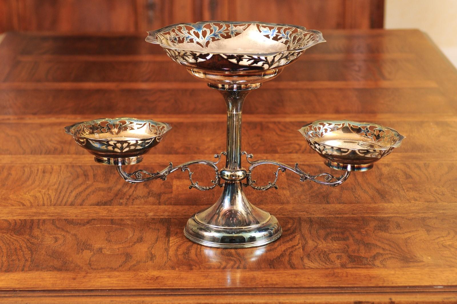 French 19th Century Silver Epergne with Pierced Foliage and Scrolling Motifs For Sale 5