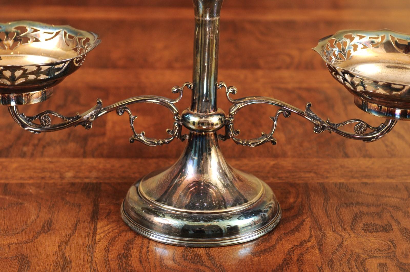 French 19th Century Silver Epergne with Pierced Foliage and Scrolling Motifs For Sale 6