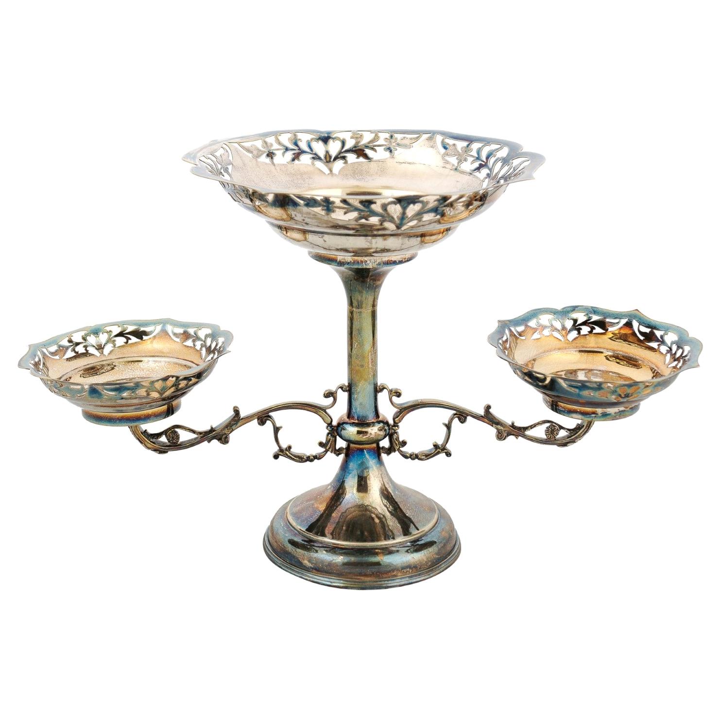 French 19th Century Silver Epergne with Pierced Foliage and Scrolling Motifs For Sale