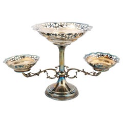 Antique French 19th Century Silver Epergne with Pierced Foliage and Scrolling Motifs