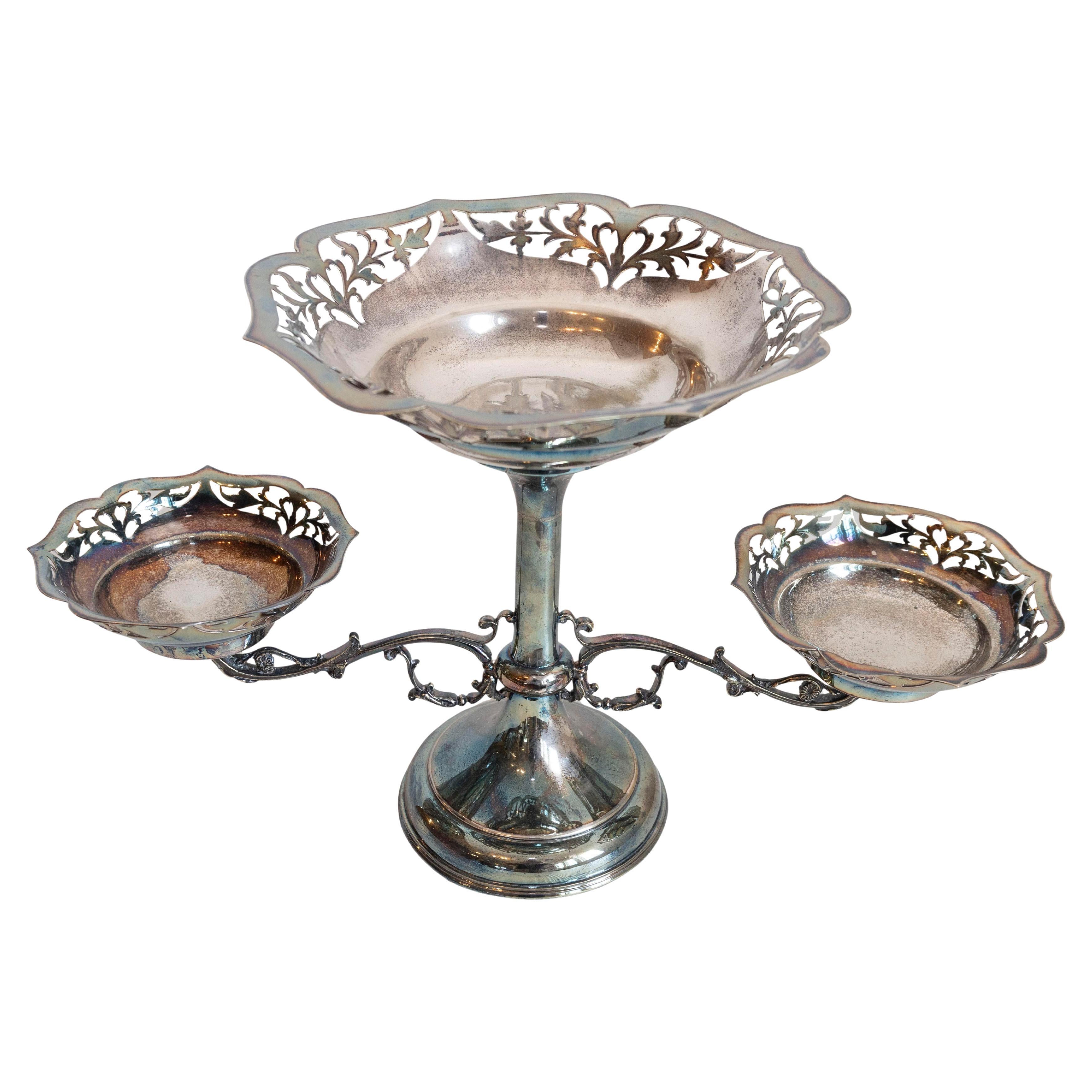 French 19th Century Silver Epergne with Pierced Foliage and Scrolling Motifs