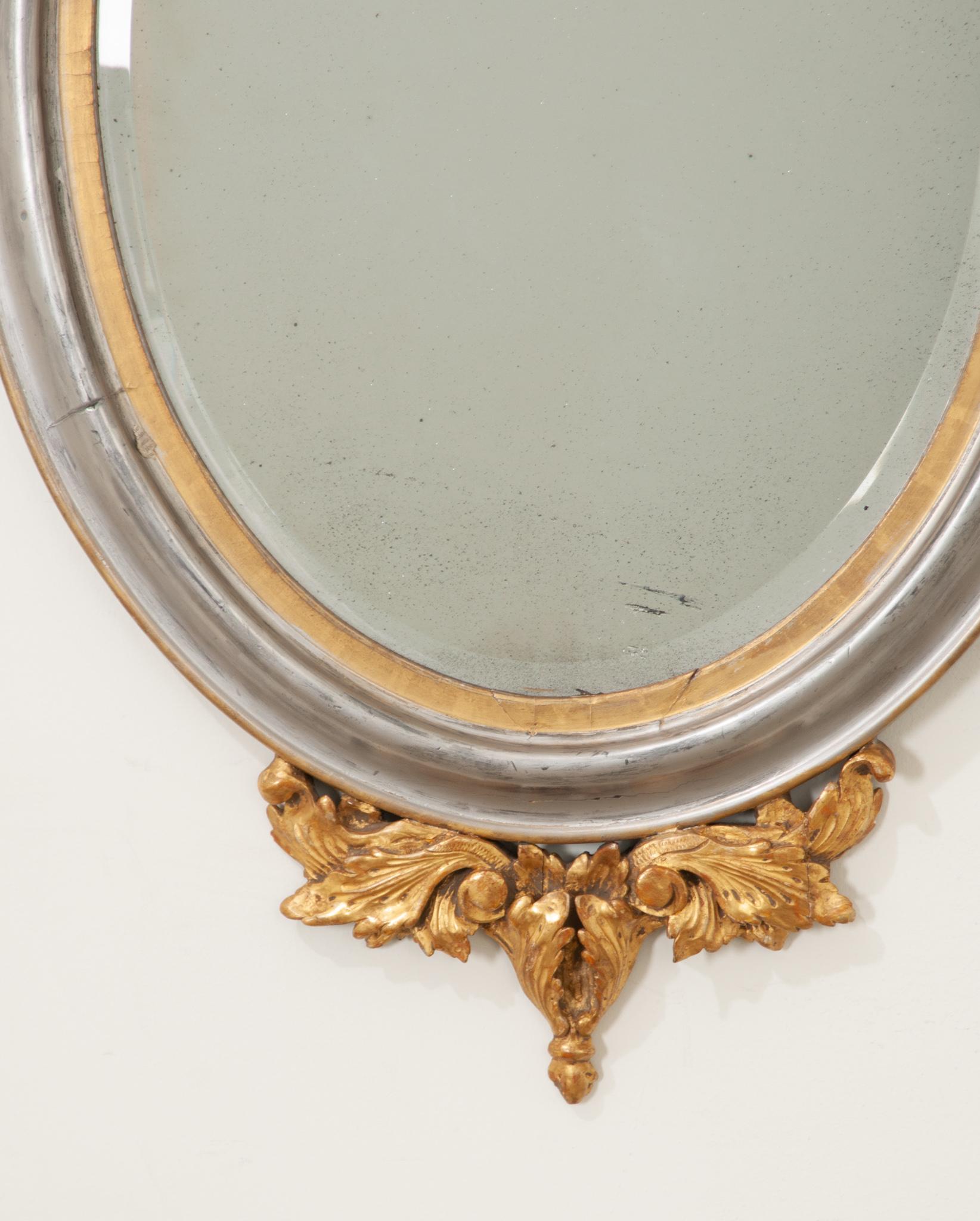 Other French 19th Century Silver & Gold Gilt Oval Mirror For Sale
