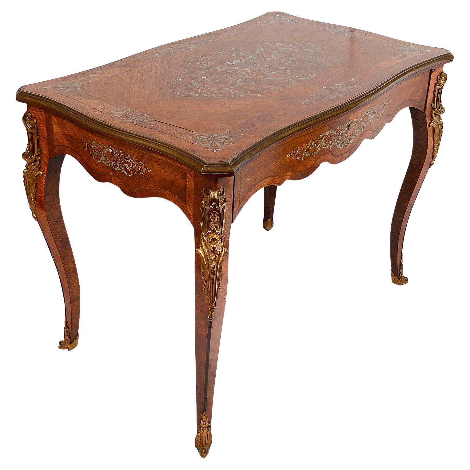 French 19th Century Silver Inlaid Side Table For Sale