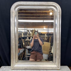 French 19th Century Silver Louis Philippe Mirror with Greek Key Pattern