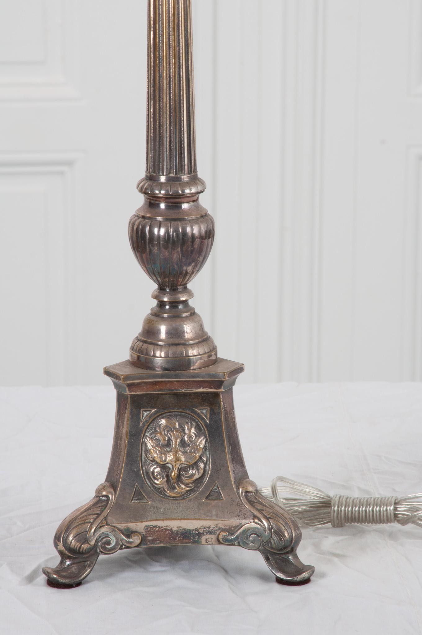 Other French 19th Century Silver Plate Candlestick Lamp