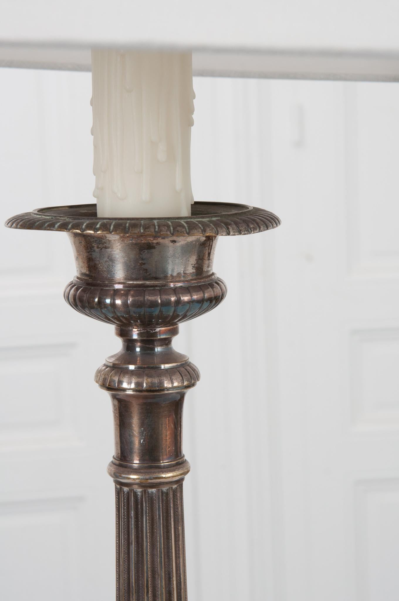 French 19th Century Silver Plate Candlestick Lamp In Good Condition In Baton Rouge, LA